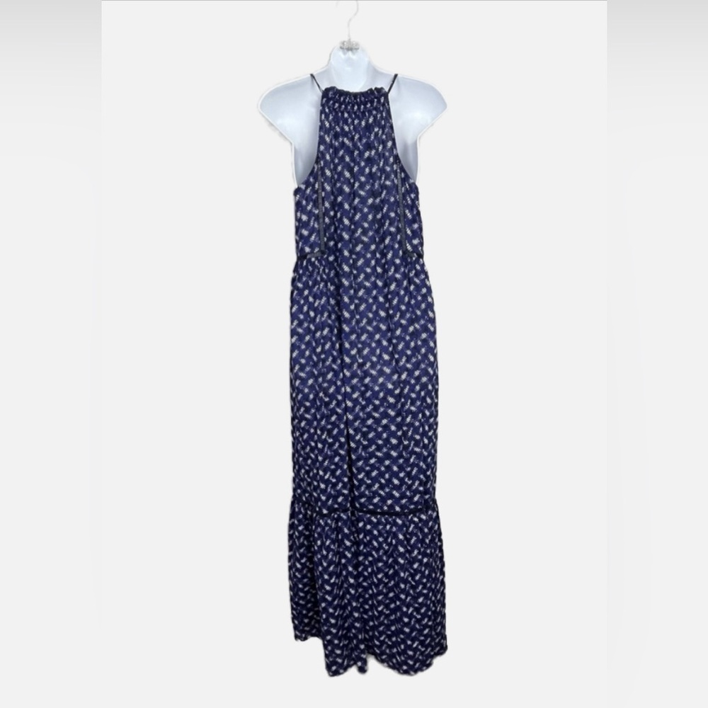 Rebecca Taylor Blue White Abstract Print Criss-Cross Weave Maxi Dress Size 6 - Picture 4 of 8